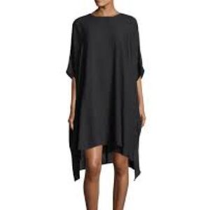 St. John Black Silk Georgette Draped Dolman Sleeve Dress Size 8 EUC